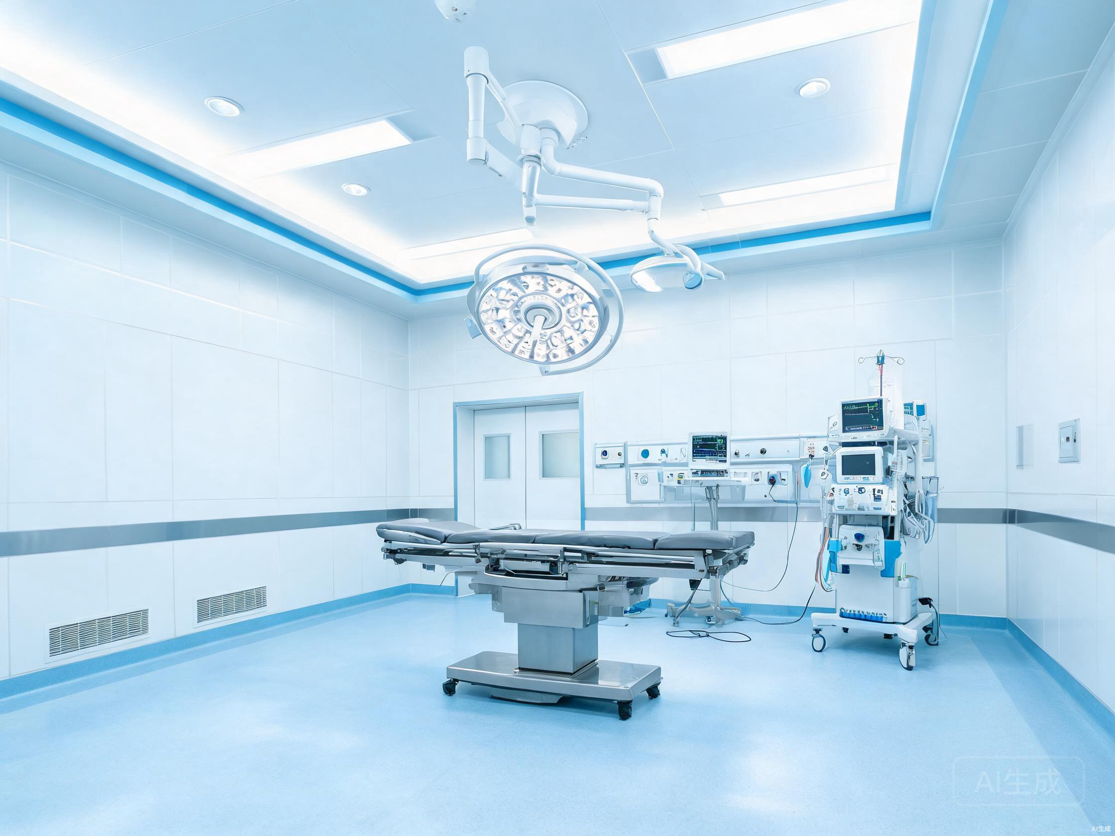 Operating theatre with surgical lights and OT table